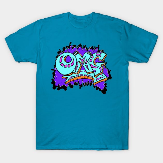 blue Graffiti OMG Art Sticker By LowEndGraphics T-Shirt by LowEndGraphics